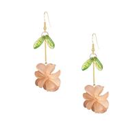 YUNXI Resin Flower Cluster Ball Earrings with Green Leaf Statement Floral Dangle Earrings for Women Boho Chic Handmade Jewelry, L, Metal, No Gemstone