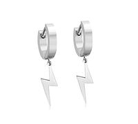 YUNXI Unisex Punk Hip Hop Stainless Steel Silver Black Gold Tone Thunder Lightning Bolt Dangle Huggie Hoop Earrings for Women Men, Metal, No Gemstone