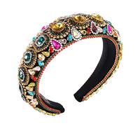Yunxiao88 Rhinestone Padded Headband Baroque Crystal Embellished Hairbands Colorful Beaded Headbands Fashion Bejewelled HairHoop Accessory for Women Large Hair Hoop