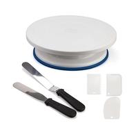 YUNXIASW 6 Pcs Cake Stand Set, Rotating Cake Turntable, 11 Inch, White, Modern, Solid, BPA Free PP Plastic & Stainless Steel, Perfect for Home Use, Birthday, Housewarming, Friendship Day