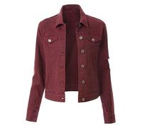 Yunyahe Transition Jackets Women's Autumn Jacket Women's Pearl Fashion Denim Outwear Jacket Cape Coat Women's Blouse for Women Ladies Denim Jacket 42, Wine Red, M