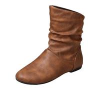 Yunyahe Women's Ankle Boots - Classic, Versatile & Comfortable Light Brown Boots with Folded Flat Bottom, Raised Back, Bright Low Top, Waterproof - T8 Brown7 UK