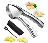 YUNYODA Garlic Press Stainless Steel, Professional 3PCS/Set Garlic Crusher and Masher with Garlic Peeler and Brush, Ginger Crusher Garlic Press Crusher, Easy to Clean