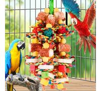 YUNYODA Large Parrot Toys, Bird Chewing Toys Hanging Natural Corn cob and Loofah, Colorful Toys for Birds for African Grey Parrots, Macaws, Cockatoos, Amazon Parrot