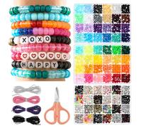 YUNYOUC 1680 Pcs Pony Bead Bracelet Making Kit, Assorted Colours DIY Jewellery Craft Beads Set with Elastic String & Craft Scissors for Necklaces, Hair Braids, Adults and Teens(Colour)