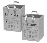 YUNYOUC 2 Pack Laundry Baskets, 46L Waterproof Collapsible Laundry Hamper with Easy Carry Handles, Dirty Clothes Basket for Room, Bedroom, Bathroom, College Dorm, Storage and organization(Grey)