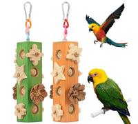 YUNYOUC 2Pcs Wood Parrot Chew Toys, Relieve Boredom and Anxiety Bird Toy, Hanging Foraging Toy, Multi Shape Fun Design Multipurpose for Parakeets Budgies, Conures, Finches(Green+Orange)