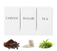YUNYOUC 3Pcs Tea Coffee Sugar Canisters, 1000ml Metal Coffee and Sugar Containers, Versatile Kitchen Storage Jars with Airtight Lids, Food Jars Canisters Set for Kitchen Counter Storage (White)