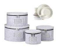 YUNYOUC 4Pcs Felt Cloth China Storage Case With Dividers, Large Capacity Stackable Plate Container, Non Slip Double Zippers Dessert Plate Storage Case for Transport Moving