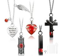 YUNYOUC 5Pcs Stainless Steel Urn Necklace Set for Ashes Cremation Memorial Jewellery Pendant Heart Cross Cylinder Cubic Shapes Remembrance Keepsake for Human Pet Ashes(Red)