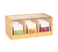 YUNYOUC Bamboo Tea Bag Storage Organizer, Wooden Tea Box Drawer Storage Holder with Transparent Lid, Coffee Station Organizer, Divided Chest Countertop Box for Sugar Packet(3 Compartments)