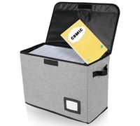 YUNYOUC Comic Book Storage Box, 40x20x30cm Foldable Comic Book Bin, Washable Integrated Storage Boxes with Lid, Wardrobe Organiser Bin with Handle for Wardrobe, Closet, Shelf, Office (Grey)