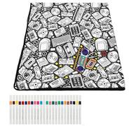 YUNYOUC DIY Colouring Blanket for Adults, DIY Coloring Blankets, Washable Colour Your Own Picnic Blanket with 24 Colors Markers, Creative Stress Relief Activity(Sci Fi Design)