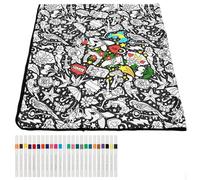 YUNYOUC DIY Colouring Blanket for Adults, DIY Coloring Blankets, Washable Colour Your Own Picnic Blanket with 24 Colors Markers, Creative Stress Relief Activity(Flower Theme)