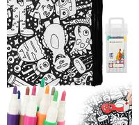 YUNYOUC DIY Colouring Blanket for Adults, DIY Coloring Blankets, Washable Colour Your Own Picnic Blanket with 24 Colors Markers, Creative Stress Relief Activity(Monster Design)