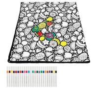 YUNYOUC DIY Colouring Blanket with 24 Colour Markers, Colour Your Own Throw Blanket for Adults, Creative Personalized Cozy Soft Fleece, Personalized Home Decor Ideal (Style E)
