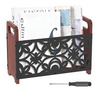 YUNYOUC Magazine Rack, Wood Magazine File Holder, Rustic Newspaper Basket, Space Saving Mail Organizer, Folder Organiser Bin for Magazines Books Newspapers Tablets in Living Room Home Office(Flower)