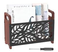 YUNYOUC Magazine Rack, Wood Magazine File Holder, Rustic Newspaper Basket, Space Saving Mail Organizer, Folder Organiser Bin for Magazines Books Newspapers Tablets in Living Room Home Office(Leaf)