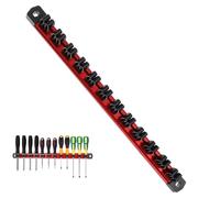YUNYOUC Magnetic Spanner Organiser & Screwdriver Holder, Strong Magnetic Tool Holder, Tool Organisers for Garage & Workshop, Heavy Duty Aluminum Rail with 16 Slot, 7.5LB Capacity Weight(Red)