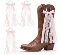 YUNYOUC Pink Ribbon Boot Bow for Western Boot 4 Pcs | Detachable Satin Ribbon Lace Boot Bows Charms Decoration Accessories for Cowgirl Country Concert Wedding Women