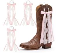 YUNYOUC Pink Ribbon Boot Bow for Western Boot 4 Pcs | Detachable Satin Ribbon Lace Boot Bows Charms Decoration Accessories for Cowgirl Country Concert Wedding Women
