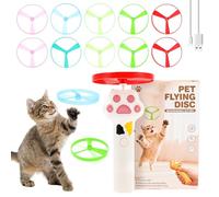 YUNYOUC Rechargeable Cat Toy Disc Launcher, Interactive Fetch Toy for Indoor Kittens, Includes 10 Flying Discs (Glow in the Dark & Classic), USB Powered Pet Enrichment Toys for Boredom Relief(White)