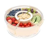 YUNYOUC Rotating Divided Snack Tray with Lid and Handle, 6-Compartment Snack Box with Ice Base for Chilled Serving, Portable Round Food Platter for Parties, Picnics, Travel & Fridge Storage(White)