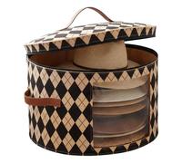 YUNYOUC Round Hat Boxes with Lids, 43x43x26 cm Soft Felt Hat Storage Box, Foldable Travel Hats Boxes Storage with Transparent Window and Handle for Storing Clothes, Toys(khaki Rhombus)