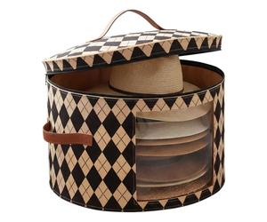 YUNYOUC Round Hat Boxes with Lids, 43x43x26 cm Soft Felt Hat Storage Box, Foldable Travel Hats Boxes Storage with Transparent Window and Handle for Storing Clothes, Toys(khaki Rhombus)