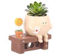 YUNYOUC Smile Face Planter Pot with Drainage Hole, Cute Resin Plant Pot for Succulent Pothos String of Pearl Present for Plant Lover Garden Enthusiast(Beige)