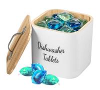 YUNYOUC Wooden Laundry Pods Container with Lid, Black Square Dishwasher Tablet Storage Box, Detergent Pod Holder for Laundry Room, Storage Container for Washing Pods, Bath Bombs(White)