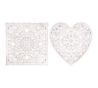 YUNYOUC Wooden Wall Decor, Floral Hollow Carved Panel Hanging Decor, Rustic Wall Art Sculpture, Rustic Sculpture Ornament for Hallway Bedroom Living Room Cafe Office (Square and Heart)