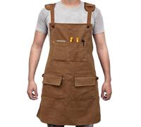 YUNYOUC Woodworking Apron with 5 Tool Pocket, Heavy Duty Waterproof Oxford Cloth Workshop Tool Aprons, Adjustable Cross Strap Men Housework Apron for M-XXL Men Women Painting (Camel)