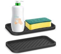 YUNYU 2-Pack Heat-Resistant Silicone Tray Set - Non-Slip Thickened Dish Drainers for Kitchen Worktop, Drying Mat & Organiser with Anti-Slip Stripes (Black)