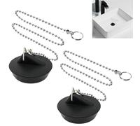 YUNYU 2 Pcs Universal Sink Plug with Chain, Bathroom Sink Plug Replacement, Drain Stopper for Bathroom Kitchen, Rubber Bath Plug with Stainless Steel chain (Size 1.57in To 1.77in, Chain 16.5in)