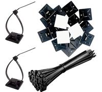 YUNYU 200-Pack Self-Adhesive Cable Ties Holder - 20x20mm Black Cable Ties Mounts for Home & Office Wire Management