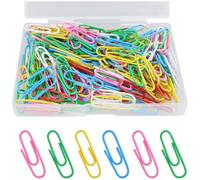 YUNYU 200Pcs Coloured Plastic Paper Clips, 28mm Assorted Office Stationery Clamps in Square PP Box, Durable & Vibrant Document Clips for Organising (Mixed Colours)