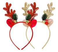 YUNYU 2Pcs Christmas Antlers Headband - Reindeer Antlers for Adults and Kids, Festive Holiday Accessory for Christmas Parties and Family Celebrations