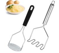 YUNYU 2Pcs Stainless Steel Potato Masher - Multi-Purpose Kitchen Tool for Vegetables, Fruits & Baby Food Masher | Heavy-Duty Design & Ergonomic Grip