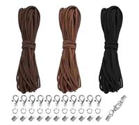 YUNYU 3-Colour Leather Necklace Cord Kit - 30m Leather Cord with 100 Clasps & Ends for DIY Bracelet, Jewellery Making (Black, Dark Brown, Medium Brown)