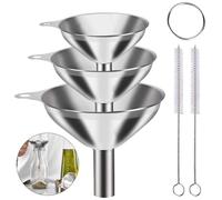 YUNYU 3-Piece Stainless Steel Funnel Set with Cleaning Brushes & Clip-Ring - Small Kitchen Funnel for Transferring Jam, Cooking Oils, Liquids, Powders | Dishwasher-Safe Funnels for Bottles and Contain