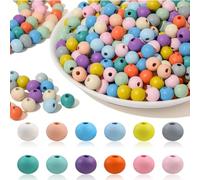 YUNYU 300 Pcs Vibrant 10mm Round Beads with Holes - Wooden Beads for Threading - Premium DIY Craft Supplies for Jewellery Making, Bracelets & Children's Creative Projects