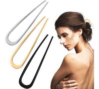 YUNYU 3pcs Metal French Hair Pins for Thick Hair U-Shaped Hair Pins Metal French Twist Hair Pin Fork for Women Girls Hair Types Styling Decorative Hair Accessories (1 Gold & 1 Silver & 1 Black)