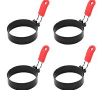 YUNYU 4 Pack 3.9 Inch Stainless Steel Egg Rings - Non-Stick Egg Mould for Frying Pan, Perfect Round Eggs/Pancakes/Omelettes with Silicone Folding Handles