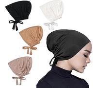 YUNYU 4 Pcs Women's Hijab Undercap Set - Breathable Adjustable Muslim Under Scarf with Tie Back Closure - Soft Elastic Head Wrap for Daily Use, Chemo, Sleep (Solid Colors, 4 Styles)