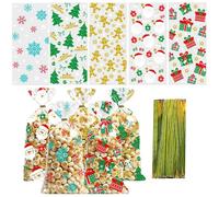 YUNYU 50Pcs Christmas Candy Biscuit Bags - Transparent Gift Bags for Holiday Treats, Chocolates, Cookies & Small Presents