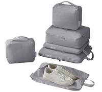 YUNYU 6Pcs Compression Packing Cubes Set - Lightweight Travel Organisers with Handles, Durable Polyester & Nylon Suitcase Organizers for Clothes & Travel Accessories (Grey)