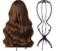 YUNYU Adjustable Wig Stand, 50 cm Tall, Plastic Display Head for Long Hair, Foldable, 2-Pack, Black