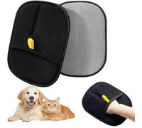 YUNYU Grooming Gloves Set of 2 | Gentle Cat Hair Remover with Double Side | Antistatic Gloves for Dogs & Cats - Gentle on the Skin (Black/Grey, Yellow Lanyard)