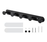 YUNYU Heavy-Duty Stainless Steel Coat Hooks - Self Adhesive No-Drill Wall Mounted, Black Door Hooks with 5 Hangers for Bathroom, Bedroom & Kitchen Storage Organisation